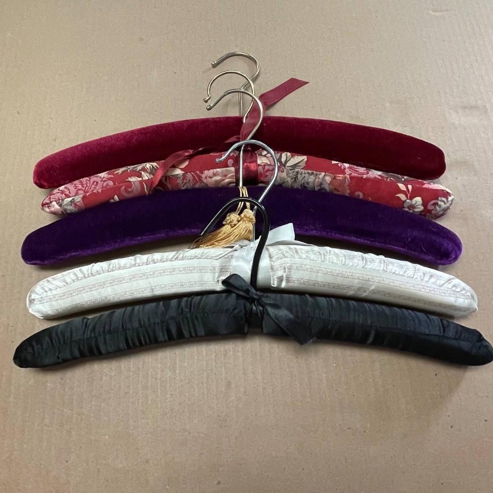 Vintage Lot of 5 Padded Satin & Velvet Boudoir Lingerie Clothes Hangers